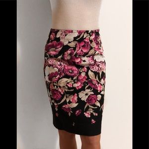Floral pencil office skirt pink black